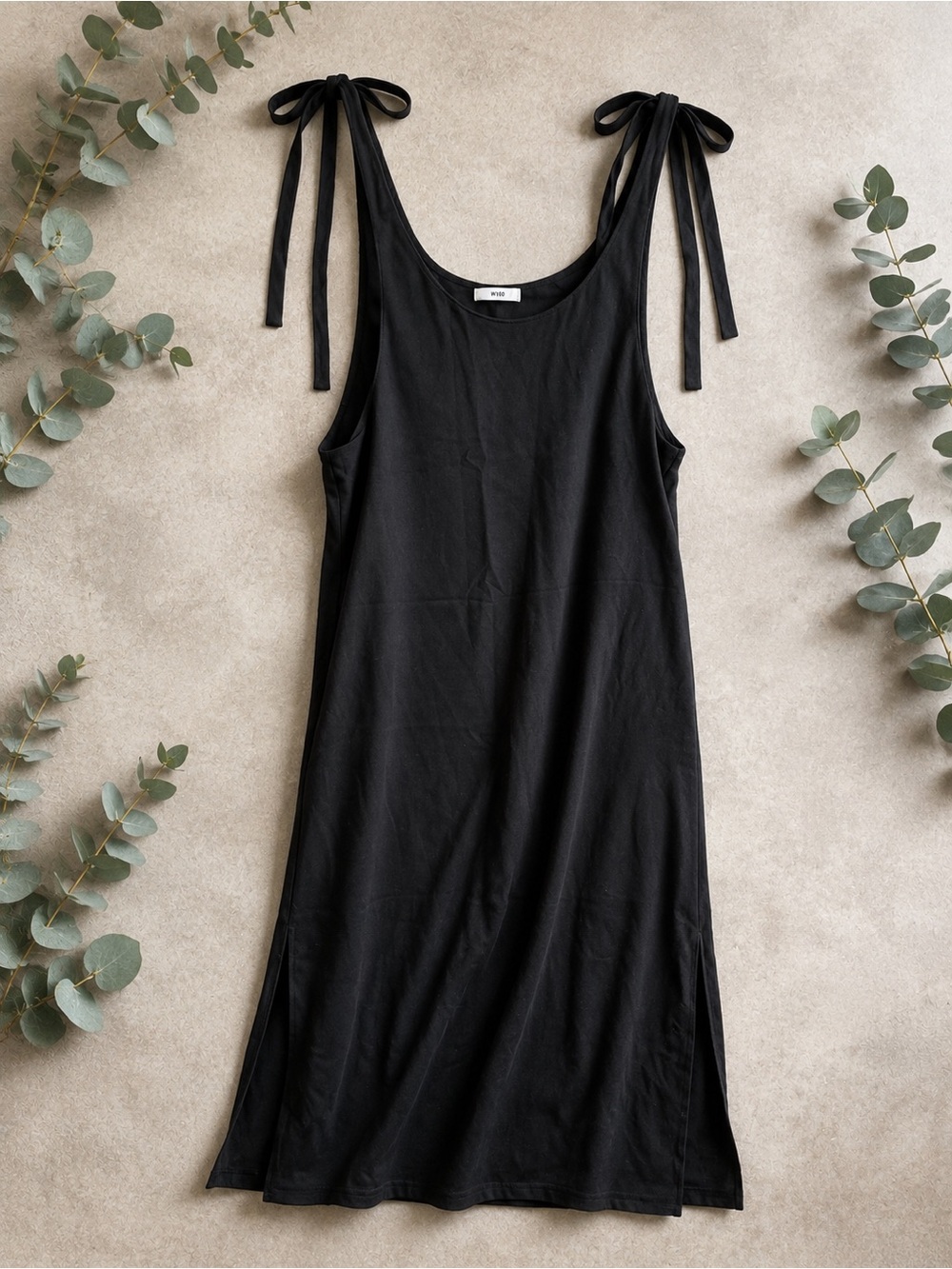 WEGO Black Tie Strap Midi Dress Sleeveless Side Slit Size M
